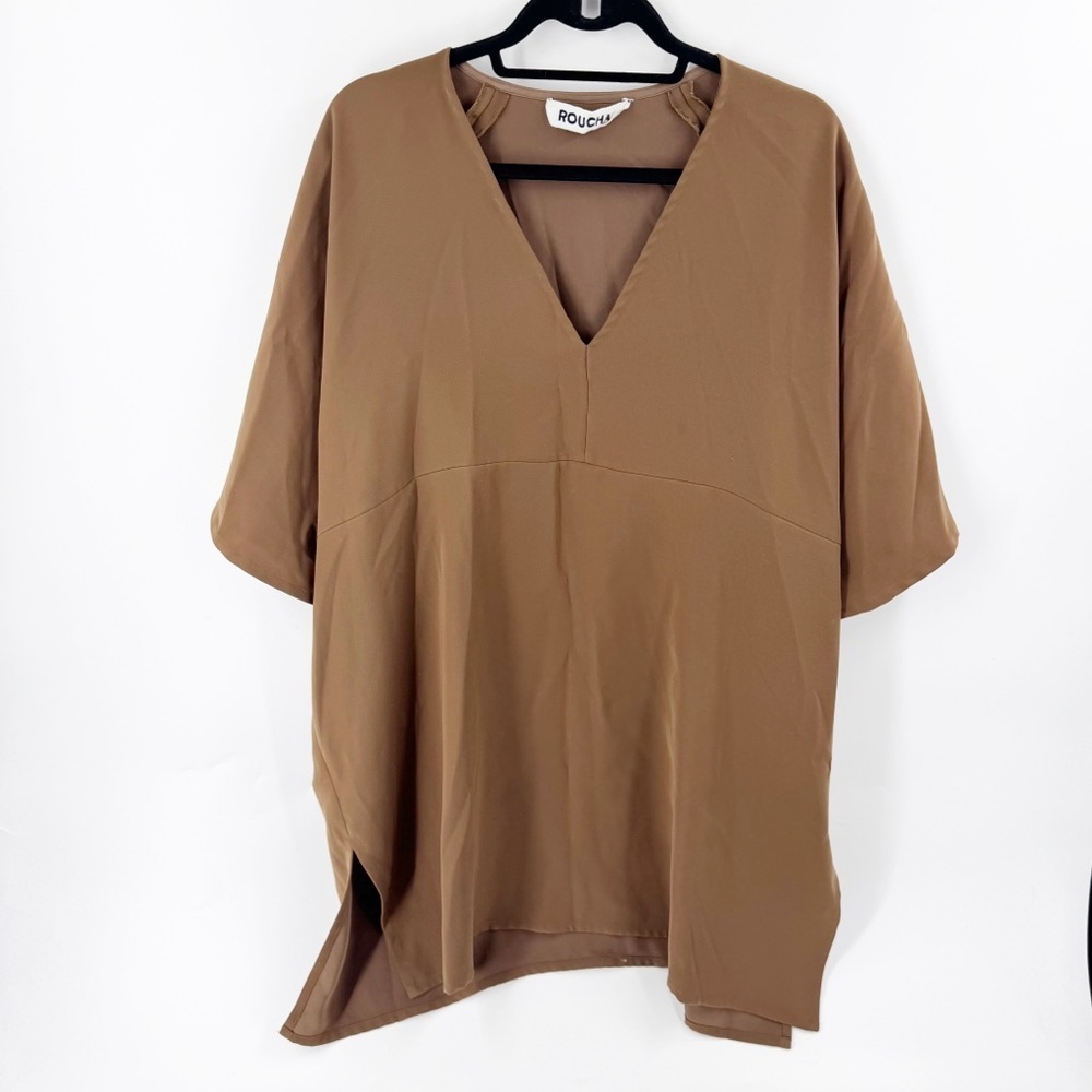 ✅ ROUCHA BROWN TOMEE‎ TUNIC TOP SIZE X-LARGE (D) V-NECK MINIMALIST